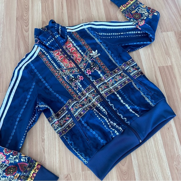 Adidas Blue Gold Paisley Floral All Over Print Track Jacket - L - Picture 2 of 5
